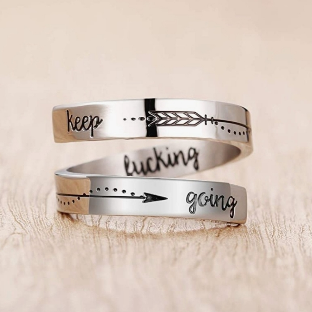 🏹 NWT Keep F*cking Going Adjustable Stainless Steel Spiral Arrow Ring